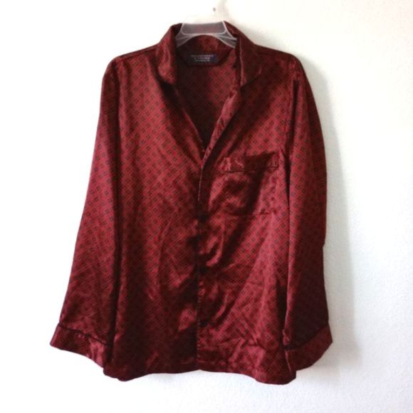 Roundtree & Yorke Sleepwear Men's Satin Geometric Pattern Sleep Shirt size M - Picture 1 of 8